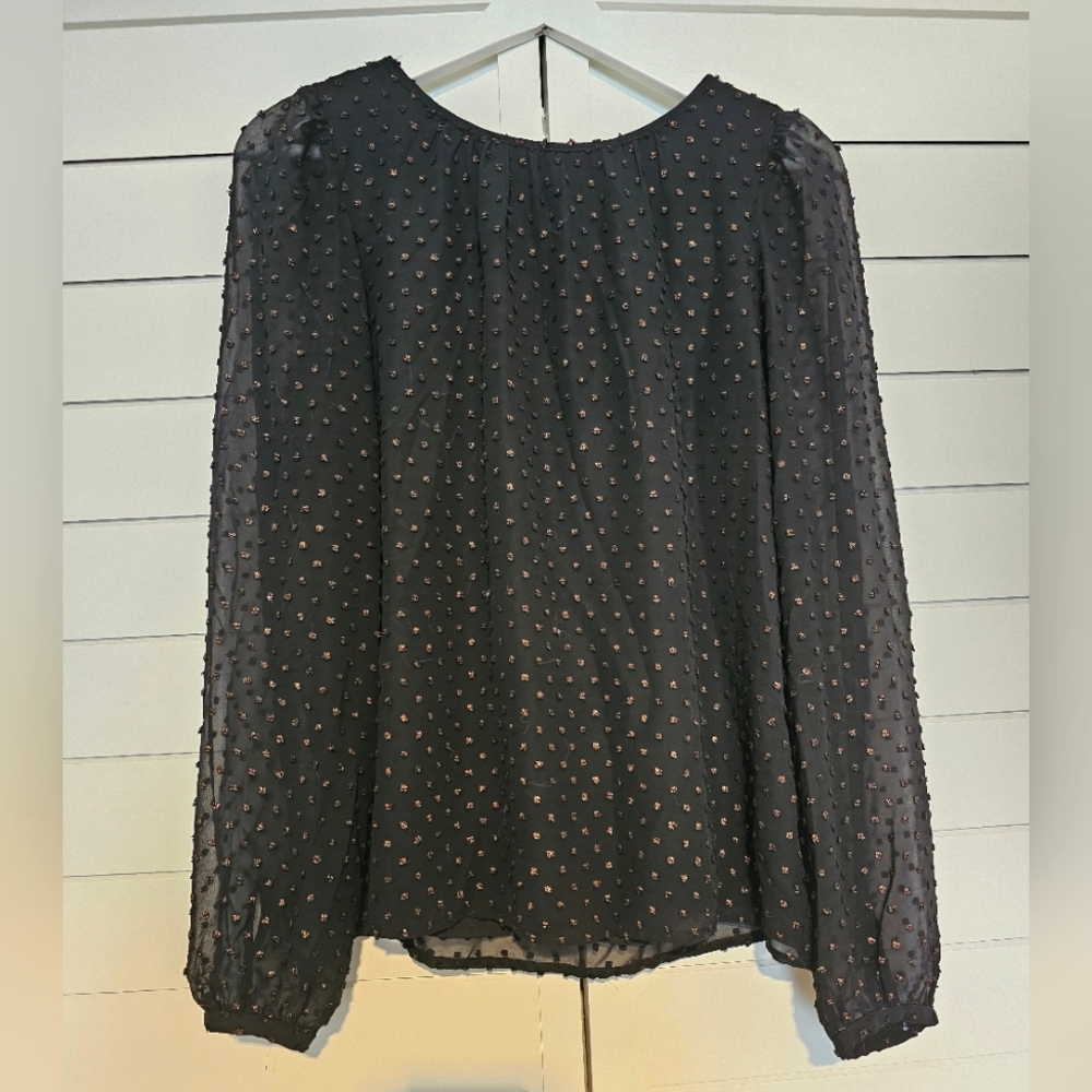 GAP XS Black whith Copper Swiss Dot Blouse